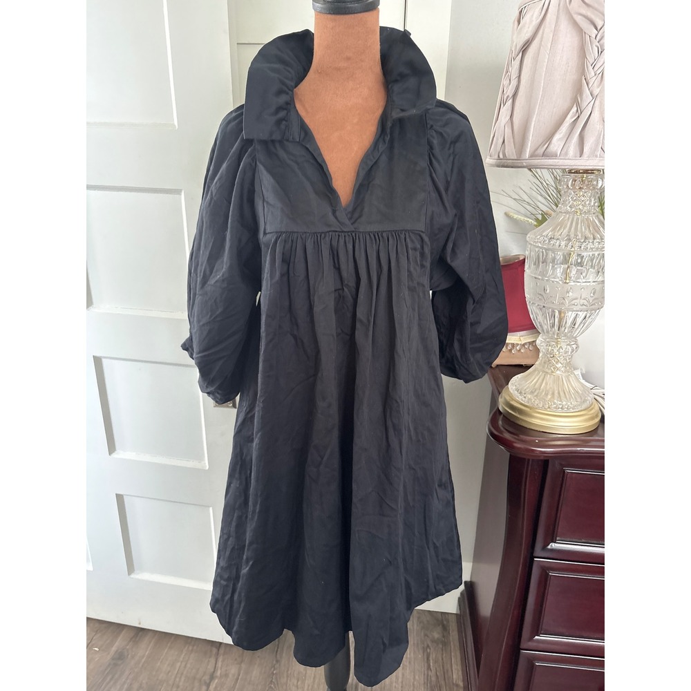 Emily McCarthy Poppy Dress Black Puff Sleeve Babydoll Mini XS